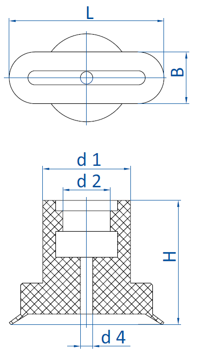 Размер овальной присоски FIPA серии SKT-O чертеж B